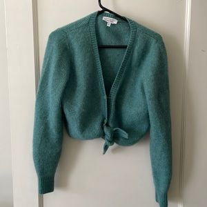 & other stories fuzzy teal cropped sweater